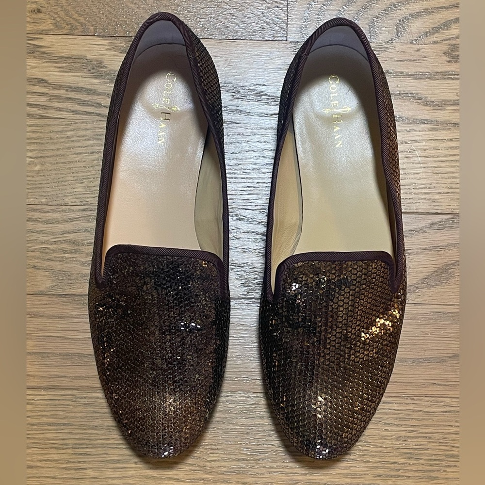 Cole Haan “Sabrina” Nike Air Bronze Brown Sequins Flat Loafer Slip-Ons - Sz. 7 - Picture 2 of 12